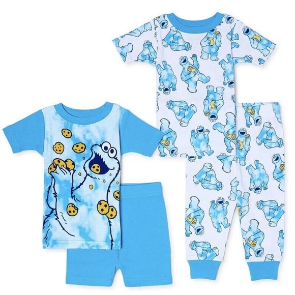 Sesame Street 12 Month 4-piece Cookie Monster Pajama Sleepwear Set NWT - Picture 1 of 4